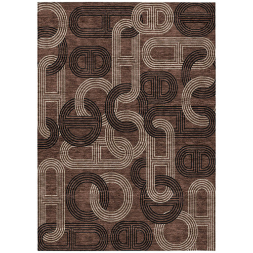 9' X 12' Chocolate And Beige Geometric Washable Indoor Outdoor Area Rug