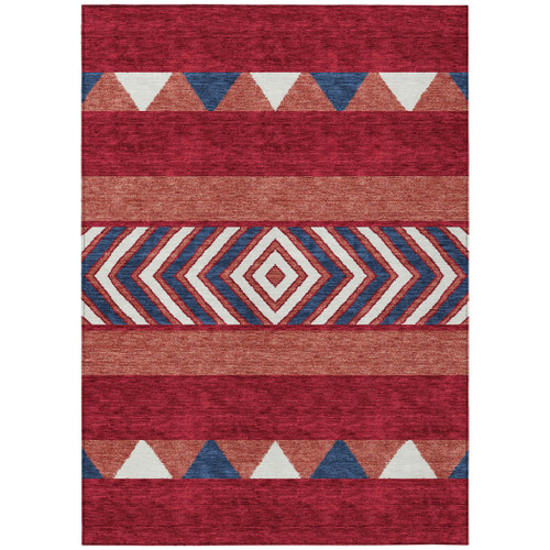 9' X 12' Red White And Navy Blue Southwestern Washable Indoor Outdoor Area Rug
