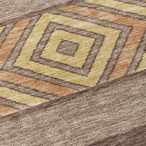 9' X 12' Brown Wheat And Copper Southwestern Washable Indoor Outdoor Area Rug
