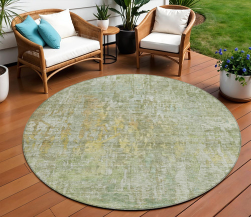 8' Sage Round Abstract Washable Indoor Outdoor Area Rug
