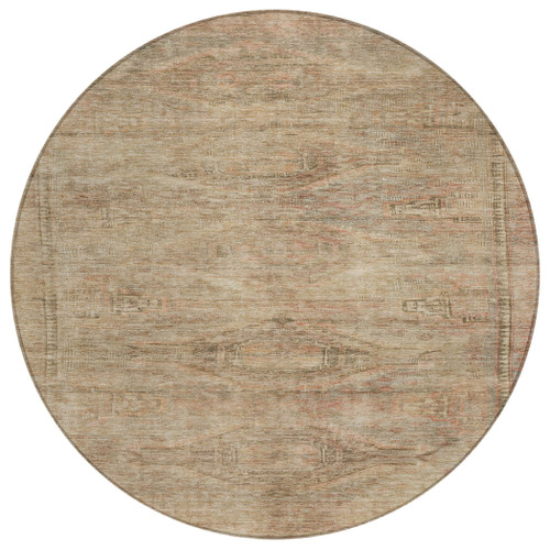 8' Beige And Taupe Round Aztec Washable Indoor Outdoor Area Rug