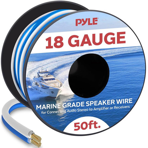Pyle Marine Speaker Wire 18 Gauge 50 Foot – Blue/White