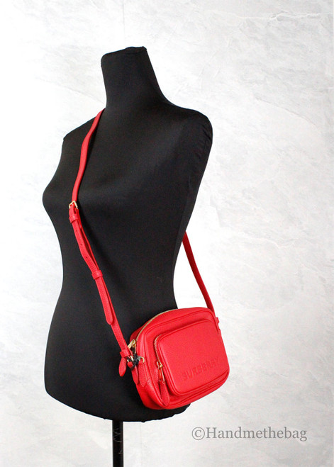 Burberry Branded Red Leather Camera Crossbody Bag