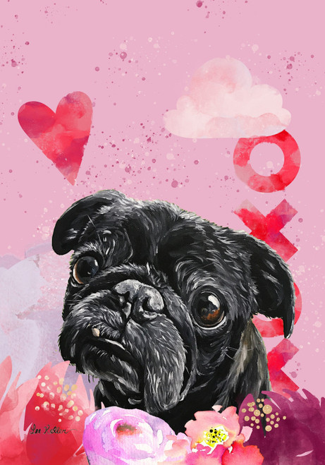 Pug Black - Hippie Hound Studios Valentines  House and Garden Flags