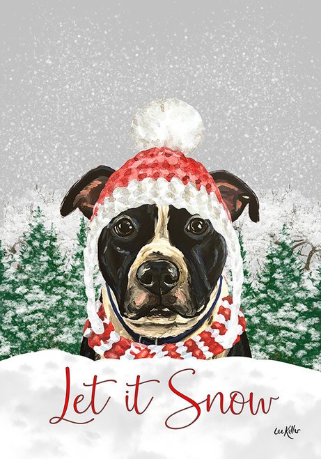 Pit Bull Black/White - Hippie Hound Studios Christmas  House and Garden Flags