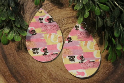 Chillin with my Peeps on Brushstrokes || Faux Leather Teardrop Dangle Earrings || Single-Sided