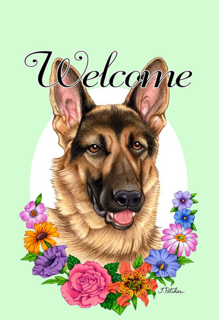 German Shepherd - Best of Breed Welcome Flowers Garden Flag 