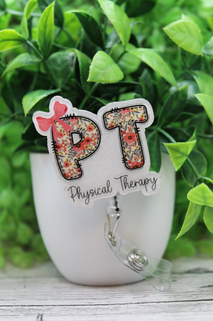 Physical Therapy Floral with Bow Badge Reel