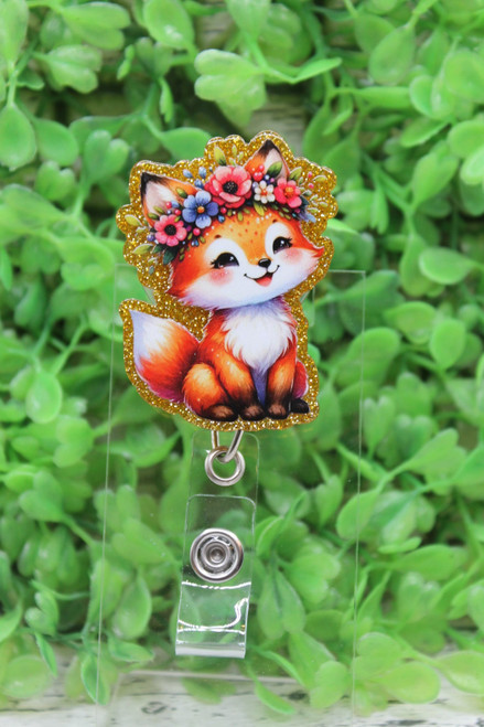 Floral Crown Fox Badge Reel