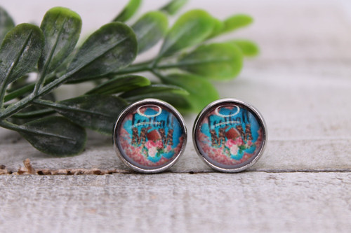 Football Mom - Floral || 12mm Glass Stud Earrings 
