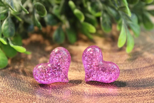 Purple Glitter Heart Stud Earrings