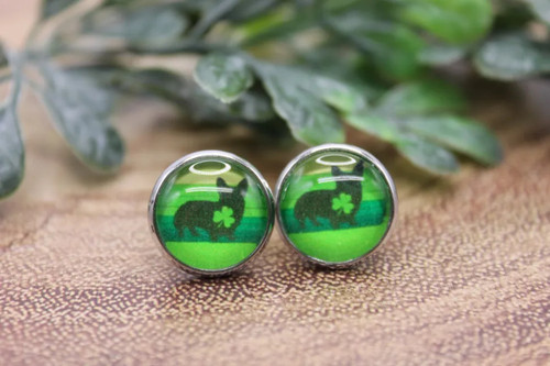 St. Patrick's Day Shamrock Corgi Green Stud Earrings