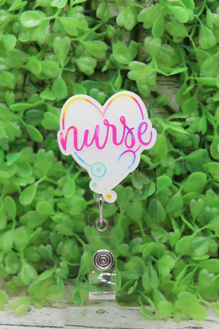 NURSE Watercolor Heart Stethoscope Badge Reel