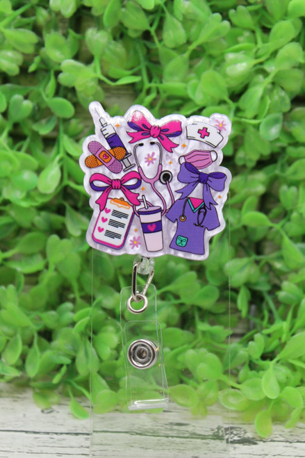 Nurse Collage on Purple Badge Reel