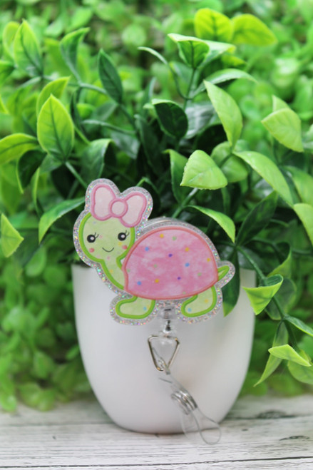 Cute Turtle with Bow Badge Reel