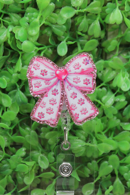 Paw Print Bow Badge Reel