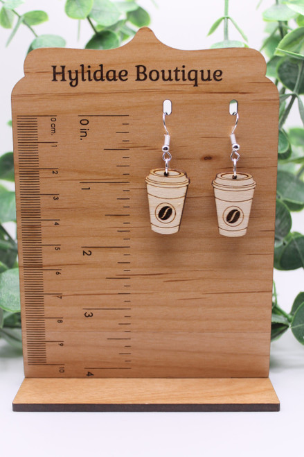 Coffee Cups Wood Dangle Earrings