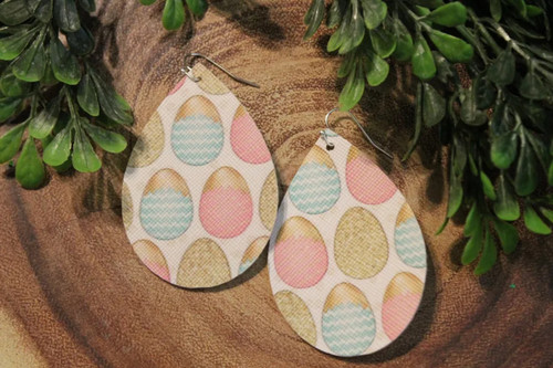 Golden Easter Eggs || Faux Leather Teardrop Dangle Earrings || Single-Sided
