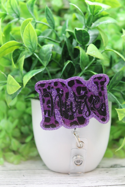 RN Purple Leopard Glitter Badge Reel