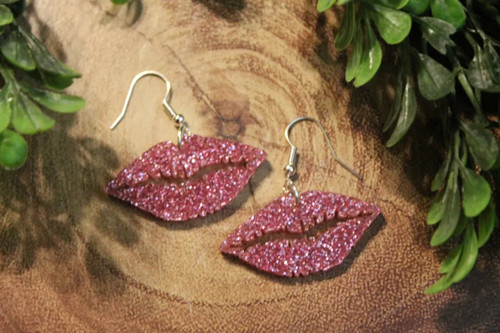Pink Glitter Lips | Dangle Earrings