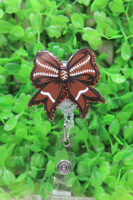 Dark Brown Football Bow Badge/ID Holder Reel