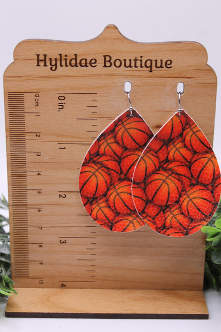 Basketball || Faux Leather Teardrop Dangle Earrings || Single-Sided