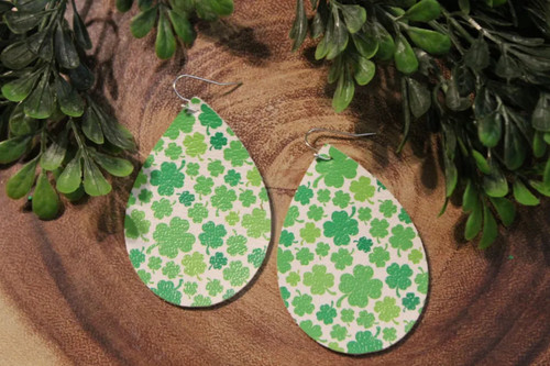 Shamrocks - Small || Faux Leather Teardrop Dangle Earrings || Single-Sided