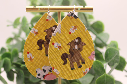 Baby Farm Animals Teardrop Faux Leather Earrings | Hypoallergenic
