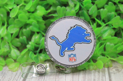 Lions Football Glitter Circle Badge/ID Holder Reel