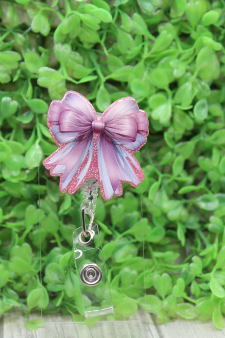 Pink & White Double Bow Badge/ID Holder Reel