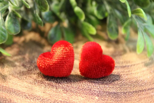 Red Fuzzy Heart Stud Earrings