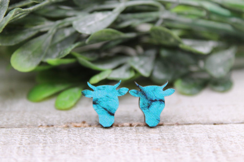 Turquoise Cow || 12mm Stud Earrings 