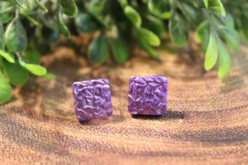 Purple Metallic Square Stud Earrings