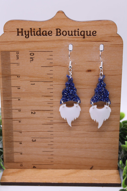 Dark Blue Glitter Gnome || Drop Earrings