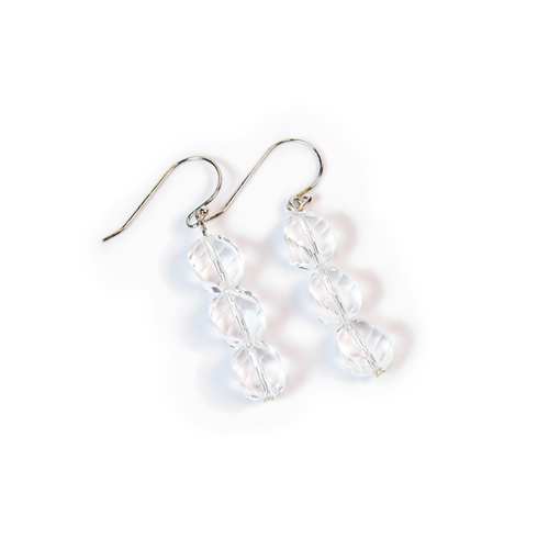 Clear Quartz Spiral Sphere Earrings 