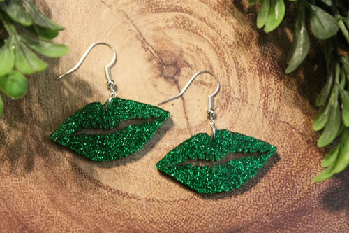 Green Glitter Lips | Dangle Earrings