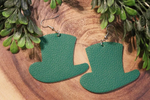 Green Leprechaun Hat || Faux Leather Teardrop Dangle Earrings {Double-Sided}
