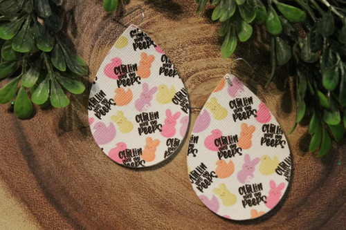 Chillin with my Peeps || Faux Leather Teardrop Dangle Earrings || Single-Sided