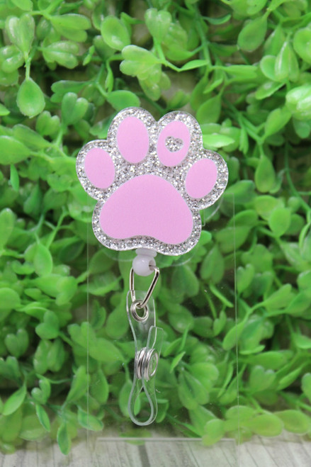 Pink Paw Print with Heart Badge/ID Holder Reel