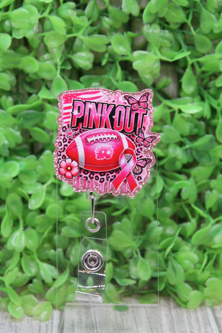 PINK OUT Breast Cancer Badge/ID Holder Reel