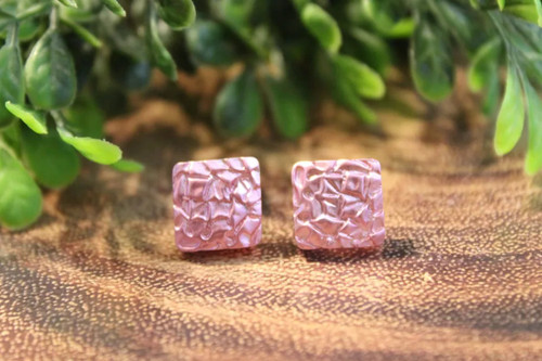 Pink Metallic Square Stud Earrings