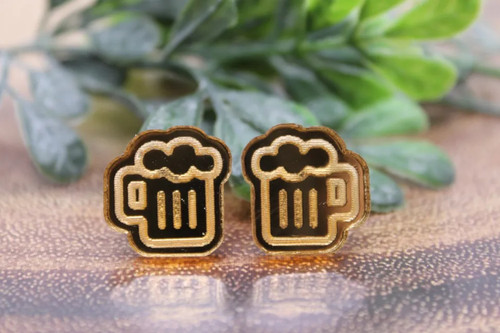 Gold Mirrored Beer Mugs Stud Earrings