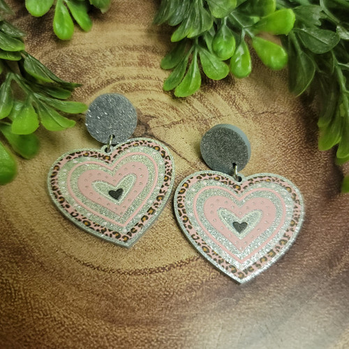 Rainbow Heart - Silver Glitter | Dangle Earrings