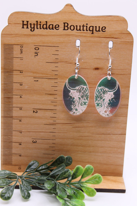 Iridescent Highland Cow Ovals || Dangle Earrings