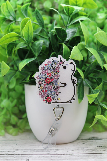 Floral Hedgehog Badge Reel