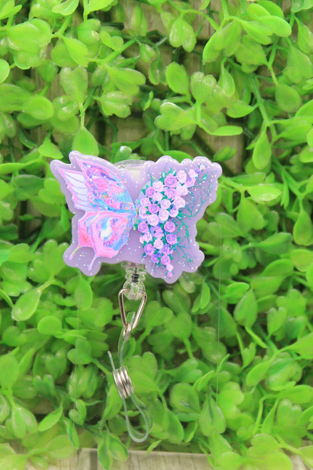 Floral Lavender Butterfly Badge/ID Holder Reel