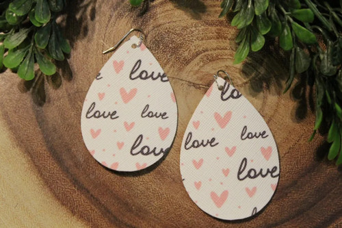 Love & Pink Hearts || Faux Leather Teardrop Dangle Earrings || Single-Sided