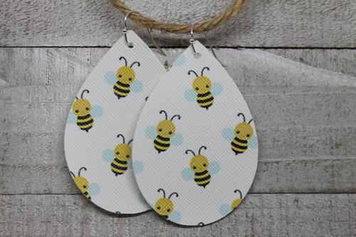 Bees Teardrop Faux Leather Earrings