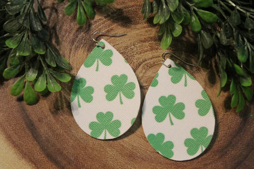 Shamrocks - Large || Faux Leather Teardrop Dangle Earrings || Single-Sided