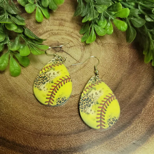 Softball & Leopard Teardrop | Dangle Earrings